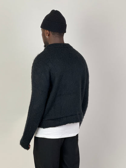 Black Mohair Knit Polo Sweater