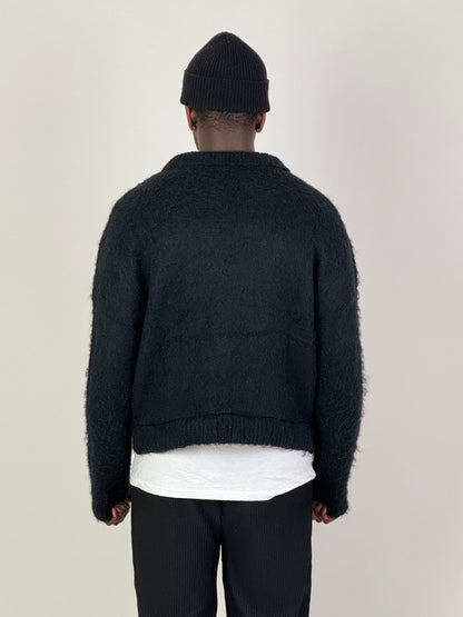 Black Mohair Knit Polo Sweater