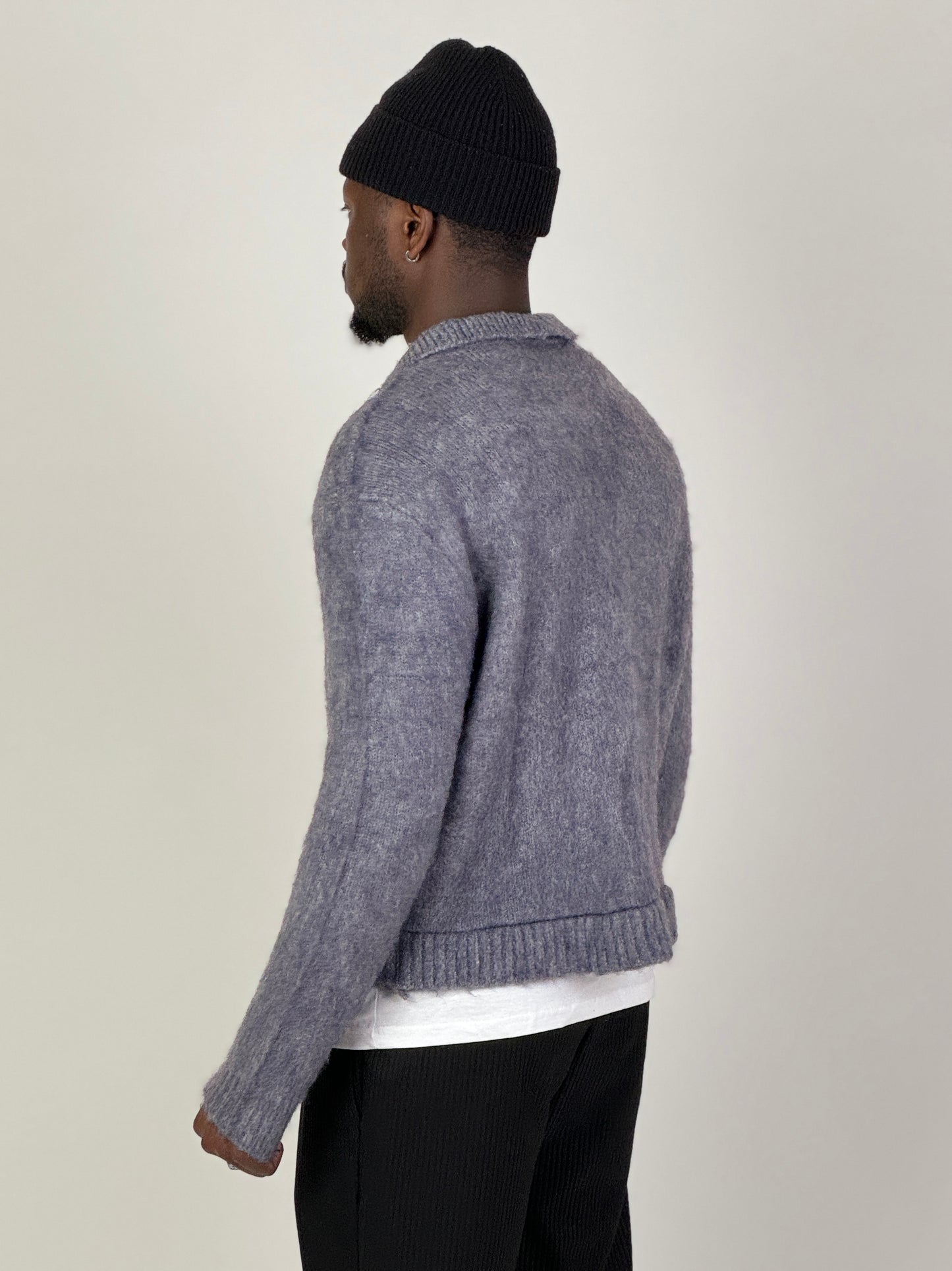 Grey Mohair Knit Polo Sweater