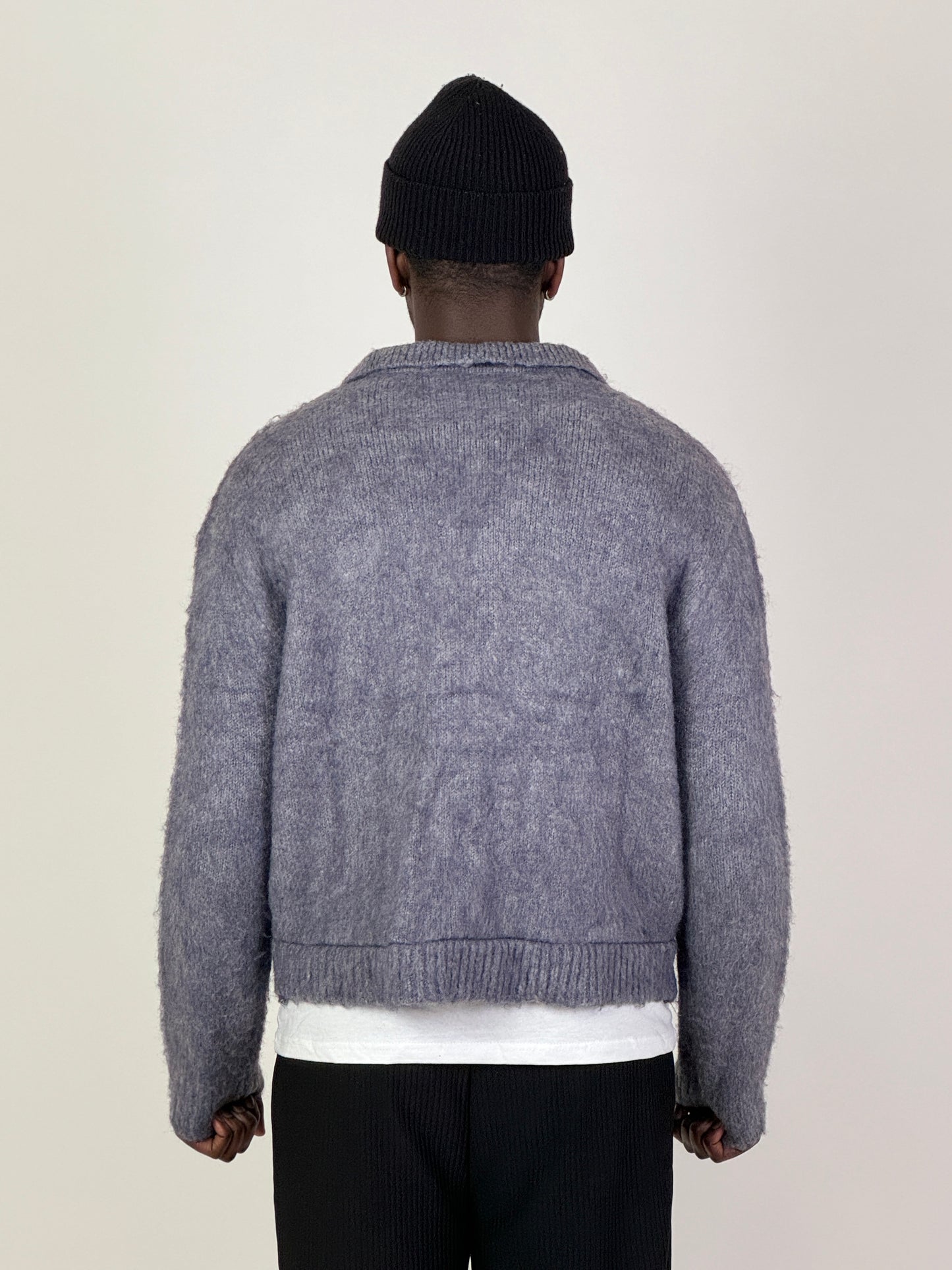 Grey Mohair Knit Polo Sweater